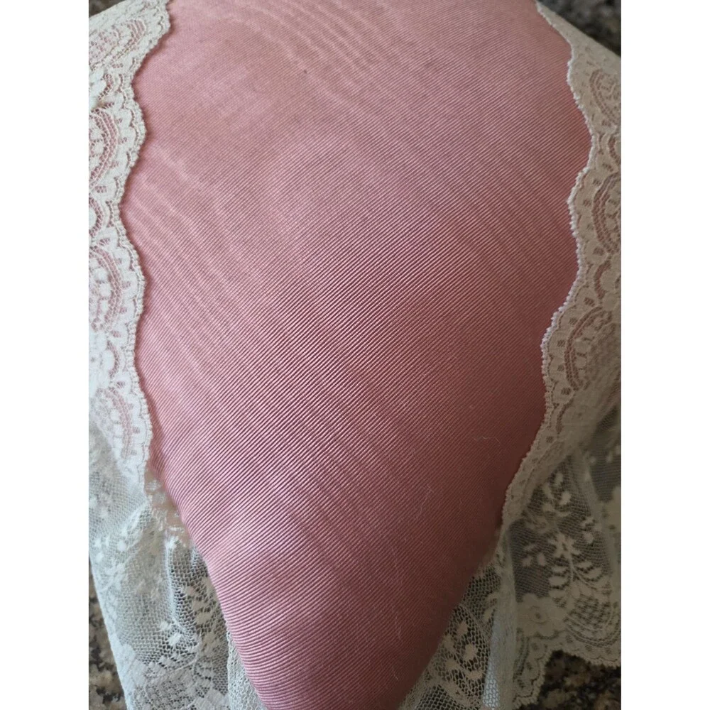 Vintage Romantic Pink Satin & Lace Pillow Victorian Accent 17x17